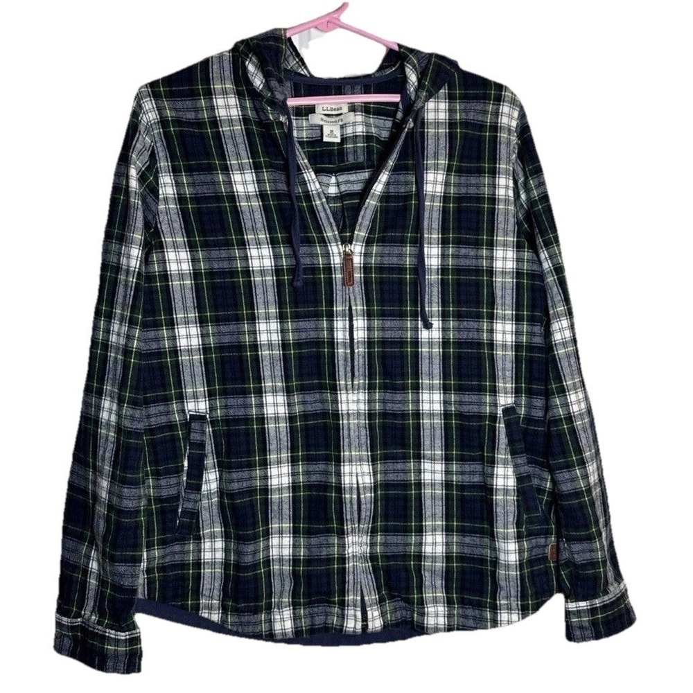 L.L.Bean Women's Relaxed Fit Hooded Plaid‎ Flannel Shirt – Size Medium